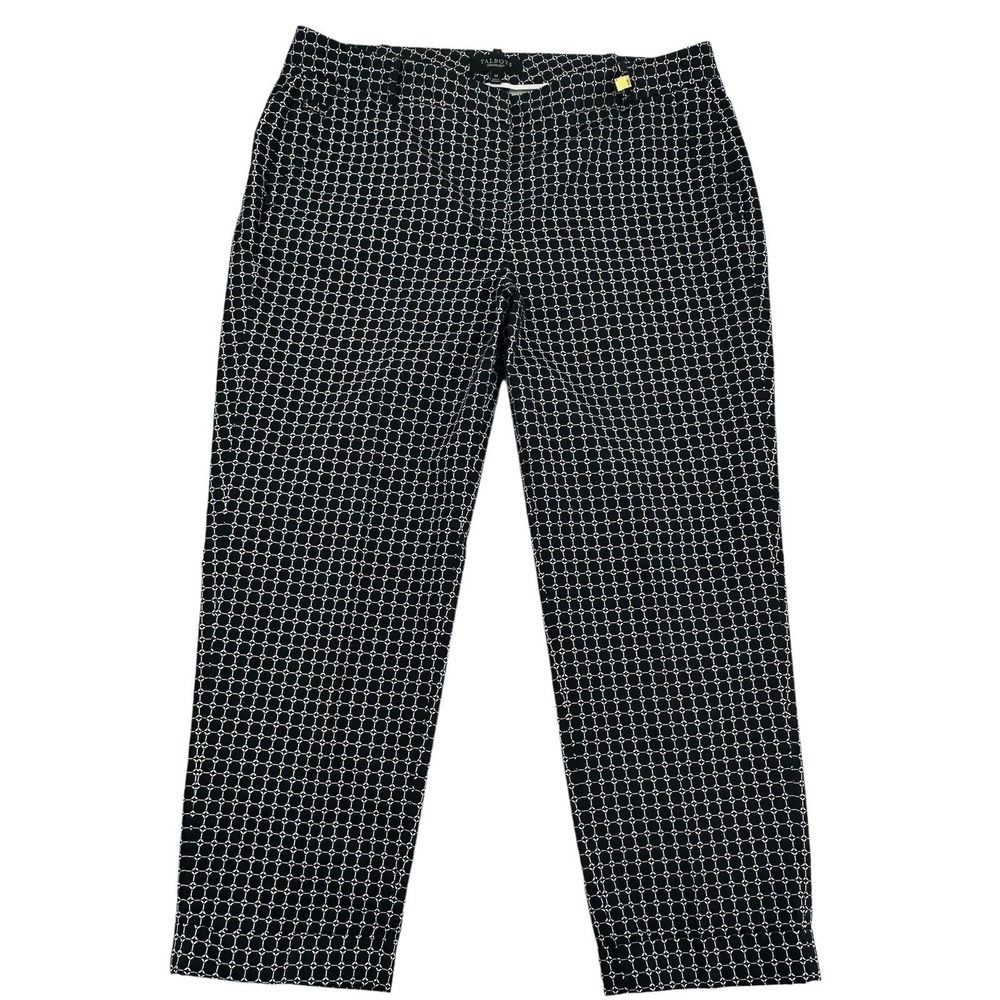 Talbots Black White Geometric Tile Print Ankle Pants Cotton Stretch Women 14
